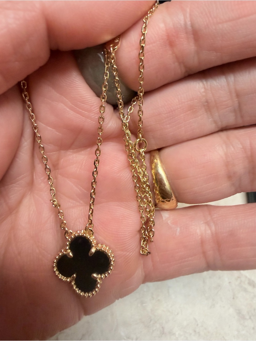 Gold PLATED Necklace with Black Clover Pendant 
ACCESSORY ONLY NOT REAL GOLD